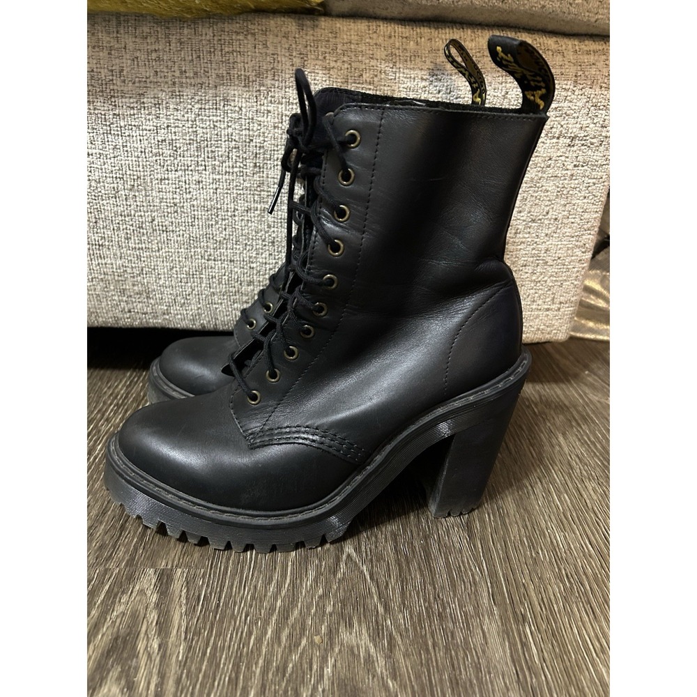 Dr. Martens Shriver Hi Black Leather Platform Heeled Boots Women's Size 7